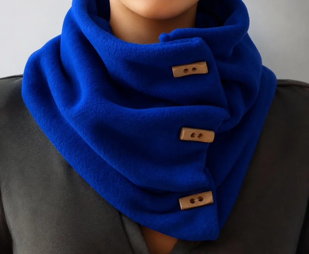 Cuello de polar con botones de madera color azul - VXM
