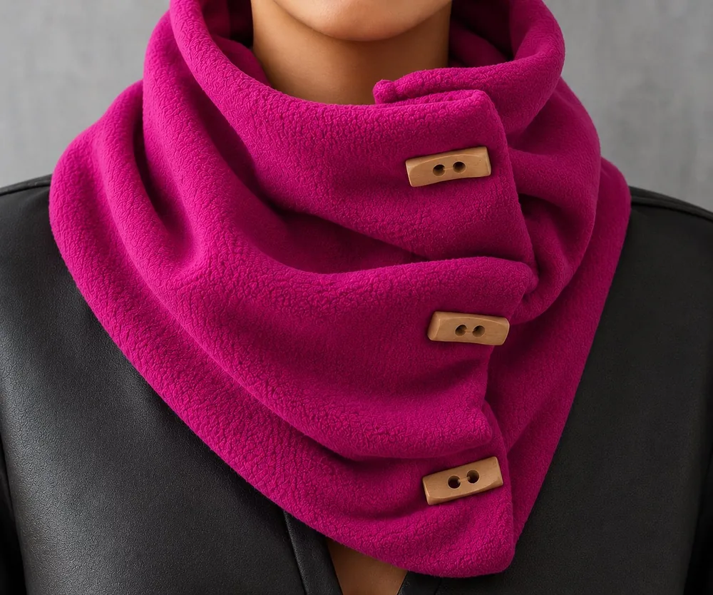 Cuello de polar con botones de madera color fucsia - VXM