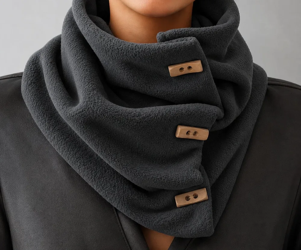 Cuello de polar con botones de madera color gris - VXM