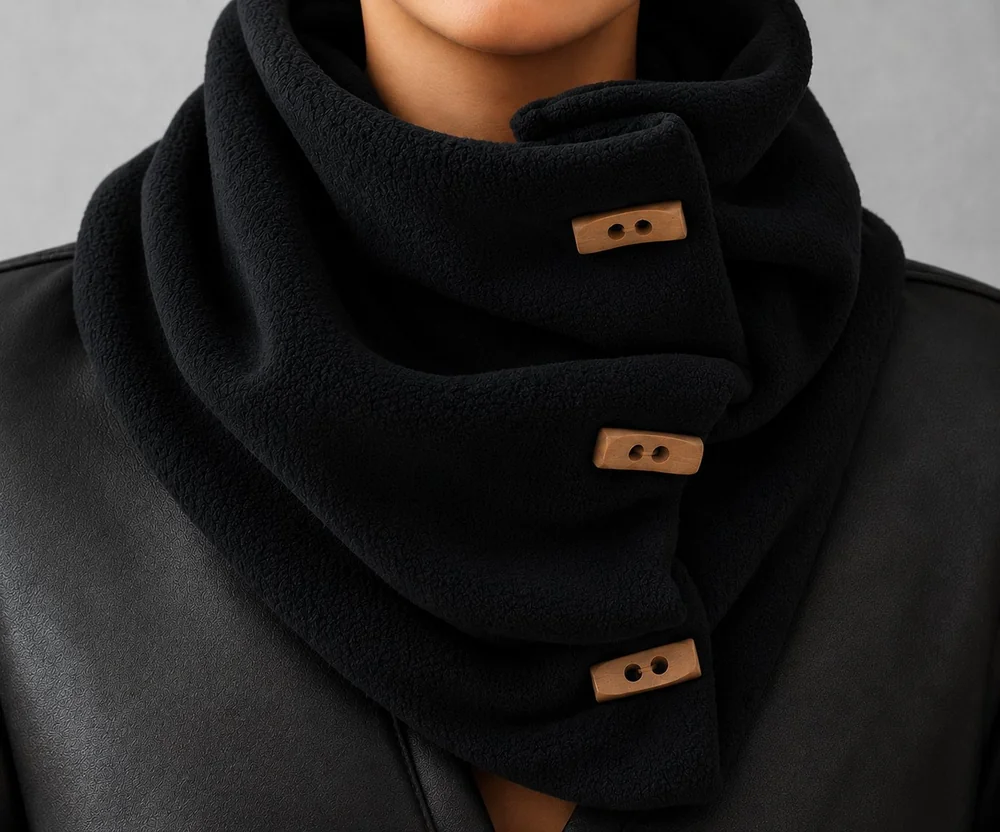 Cuello de polar con botones de madera color negro - VXM