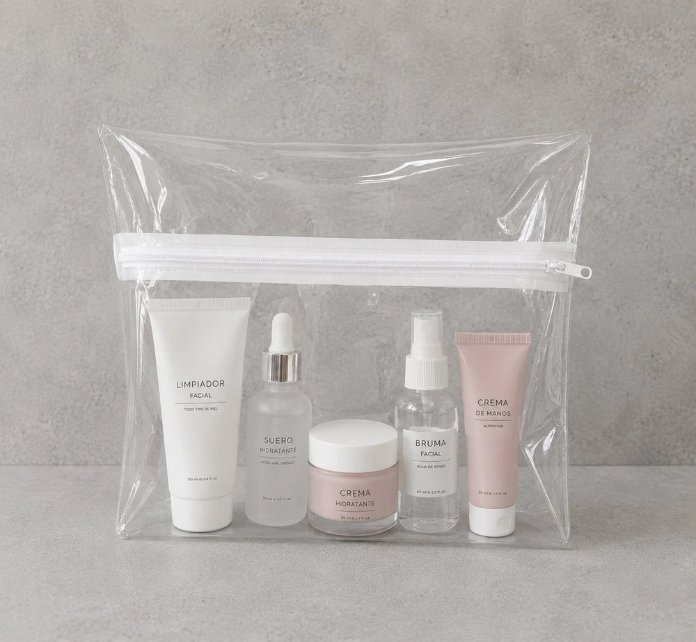 cosmetiquero transparente con cierre blanco personalizado por mayor VXM