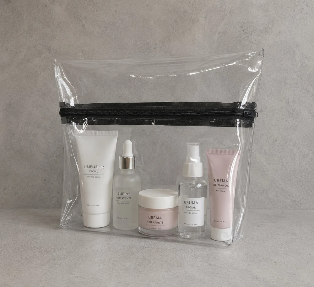 cosmetiquero transparente con cierre negro personalizado por mayor VXM