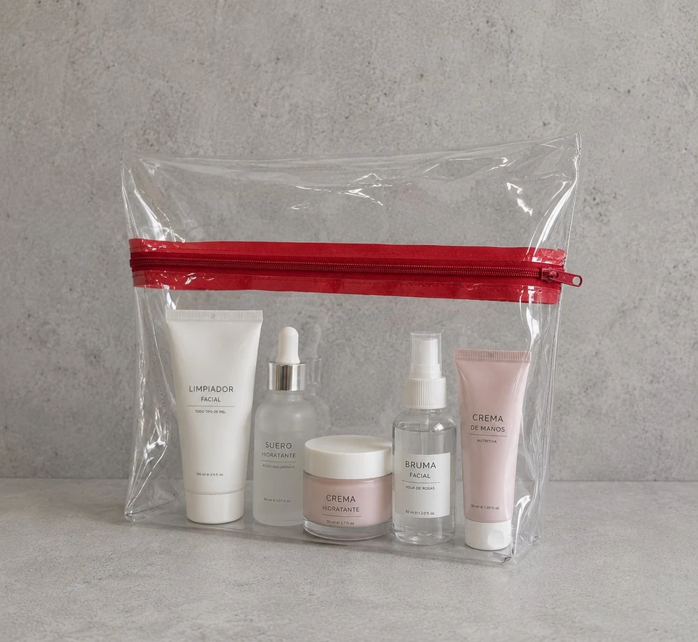 cosmetiquero transparente con cierre rojo personalizado por mayor VXM