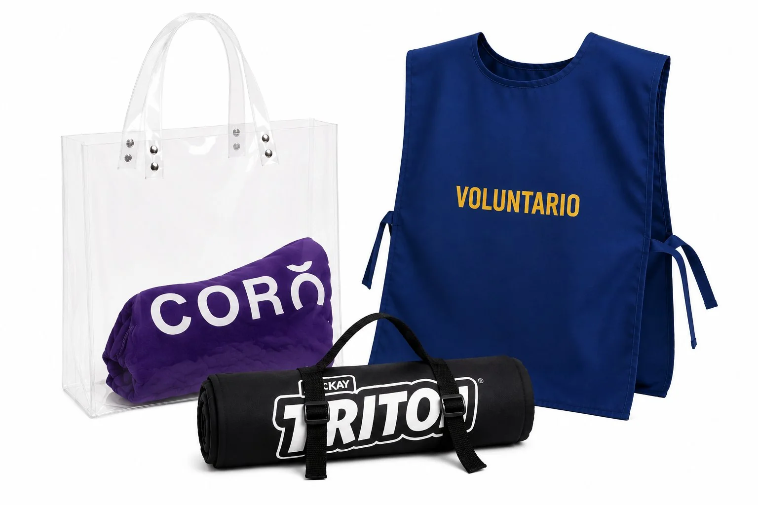Regalos corporativos por mayor en Chile - bolsa PVC, mantas y pechera personalizadas VXM