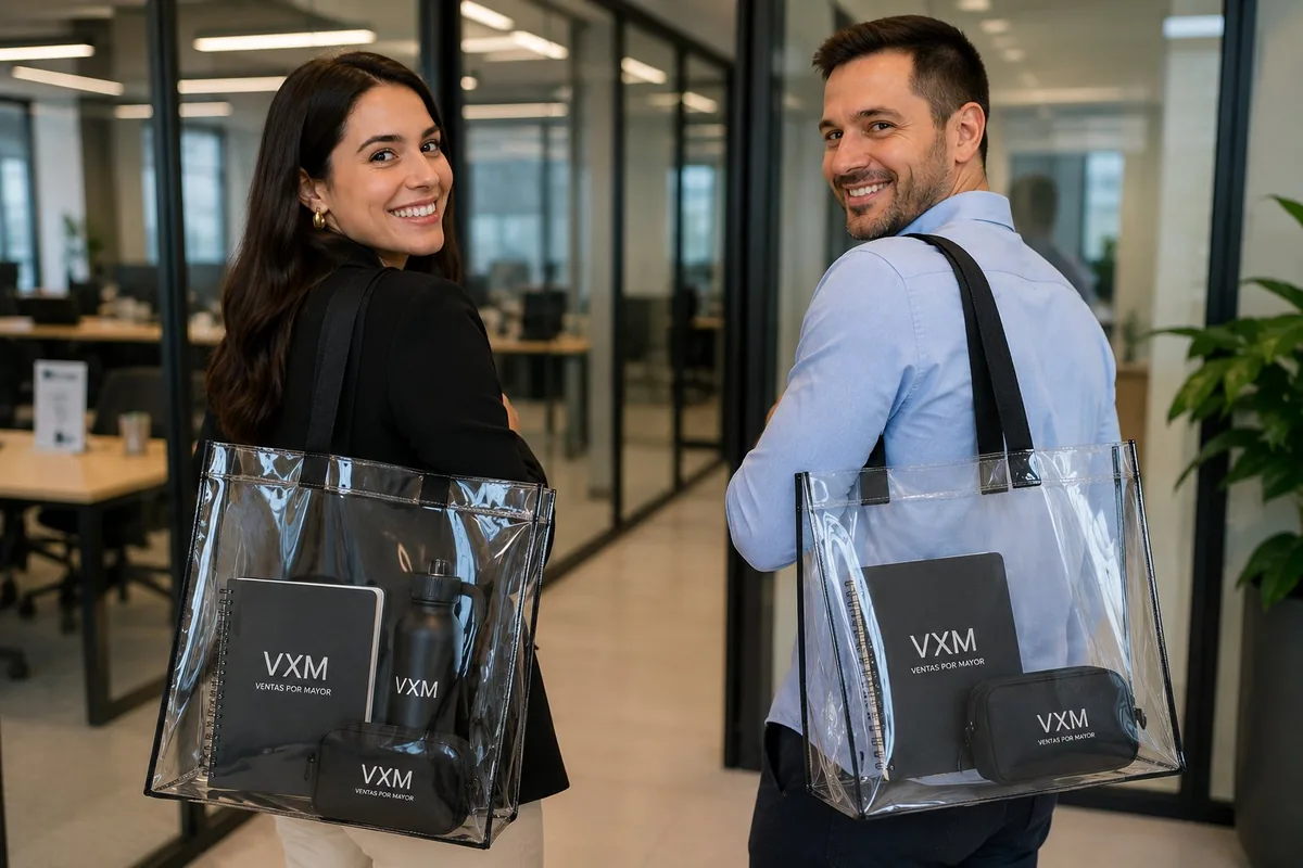 Tote bags personalizadas VXM transparentes con logo para empresas