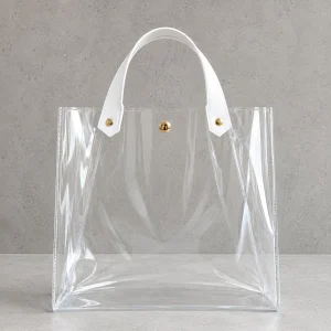bolsa transparente con asas de símil cuero personalizada por mayor VXM