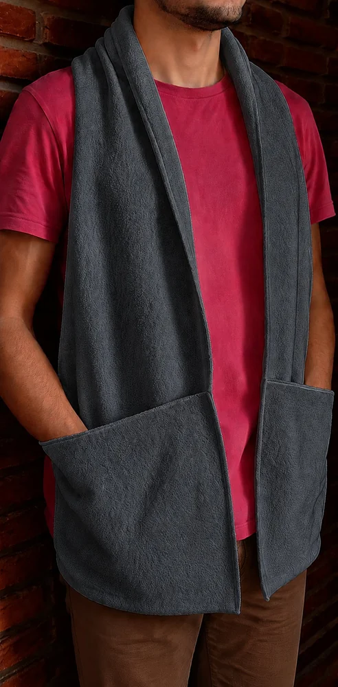 Bufanda de polar con bolsillos color gris en hombre – VXM