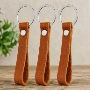 llaveros de cuero cafe genuino con argolla metalica